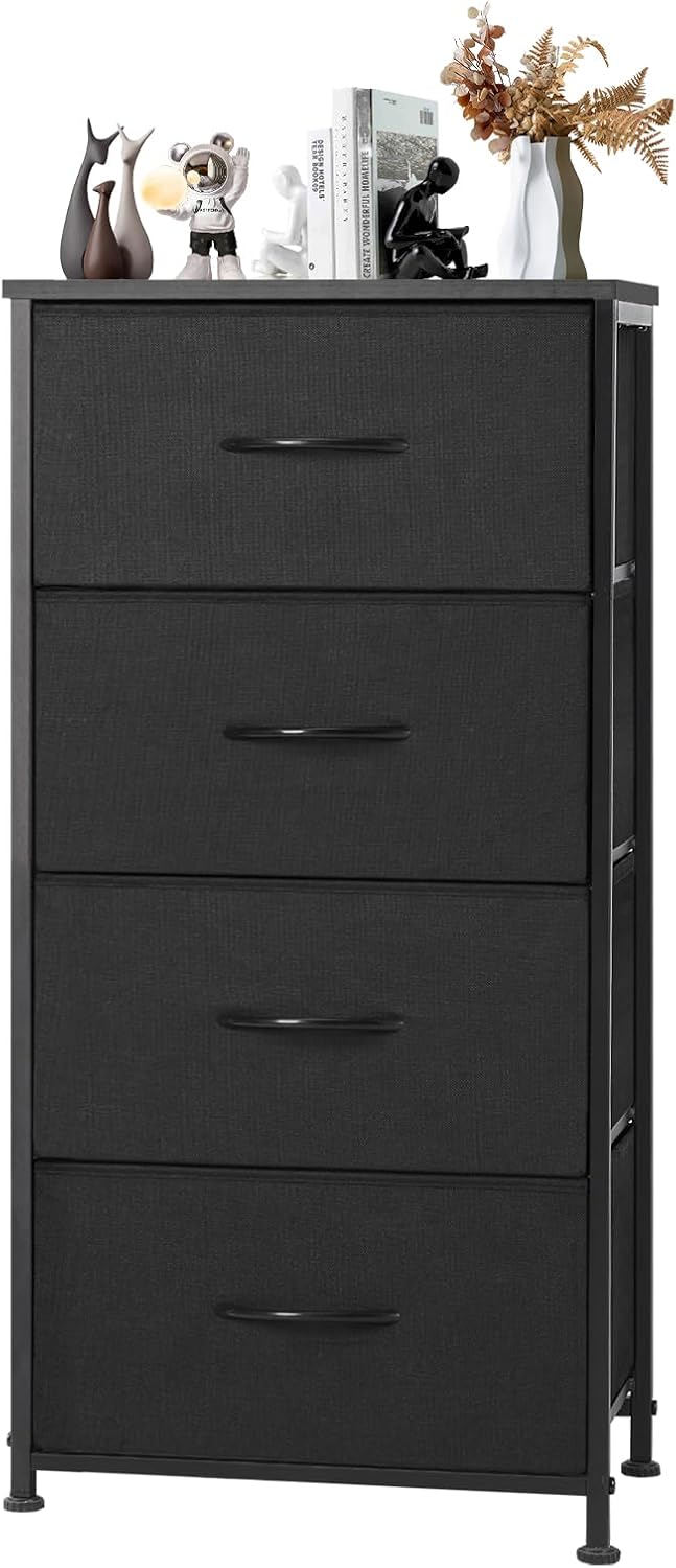 DUMOS Dresser for Bedroom, Storage Organizer with 9 Drawers, Chest of Drawers with Fabric Bins, Sturdy Metal Frame, Wood Tabletop for Guest Room, Closet, Entryway, Nursery