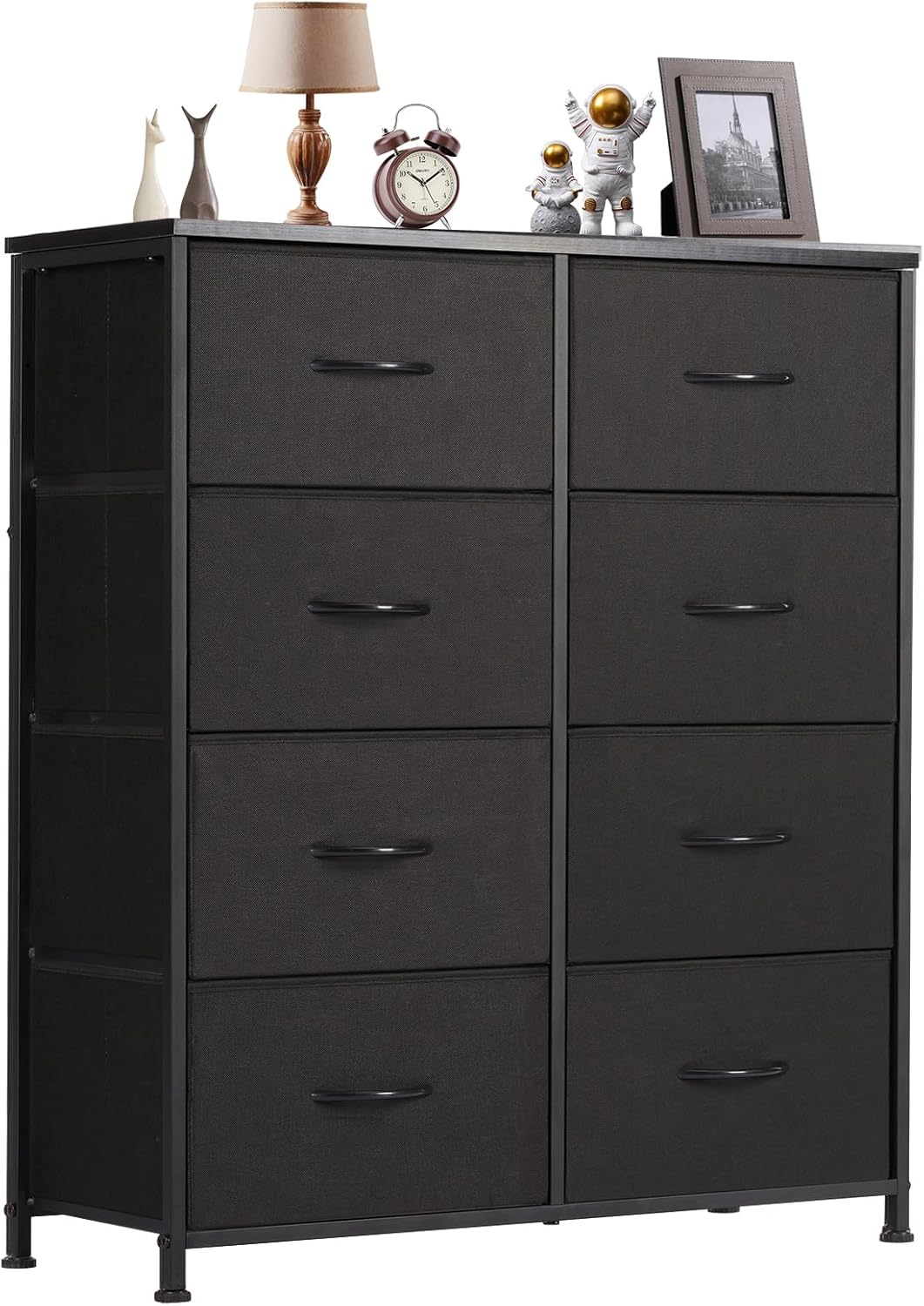 DUMOS Dresser for Bedroom, Storage Organizer with 9 Drawers, Chest of Drawers with Fabric Bins, Sturdy Metal Frame, Wood Tabletop for Guest Room, Closet, Entryway, Nursery