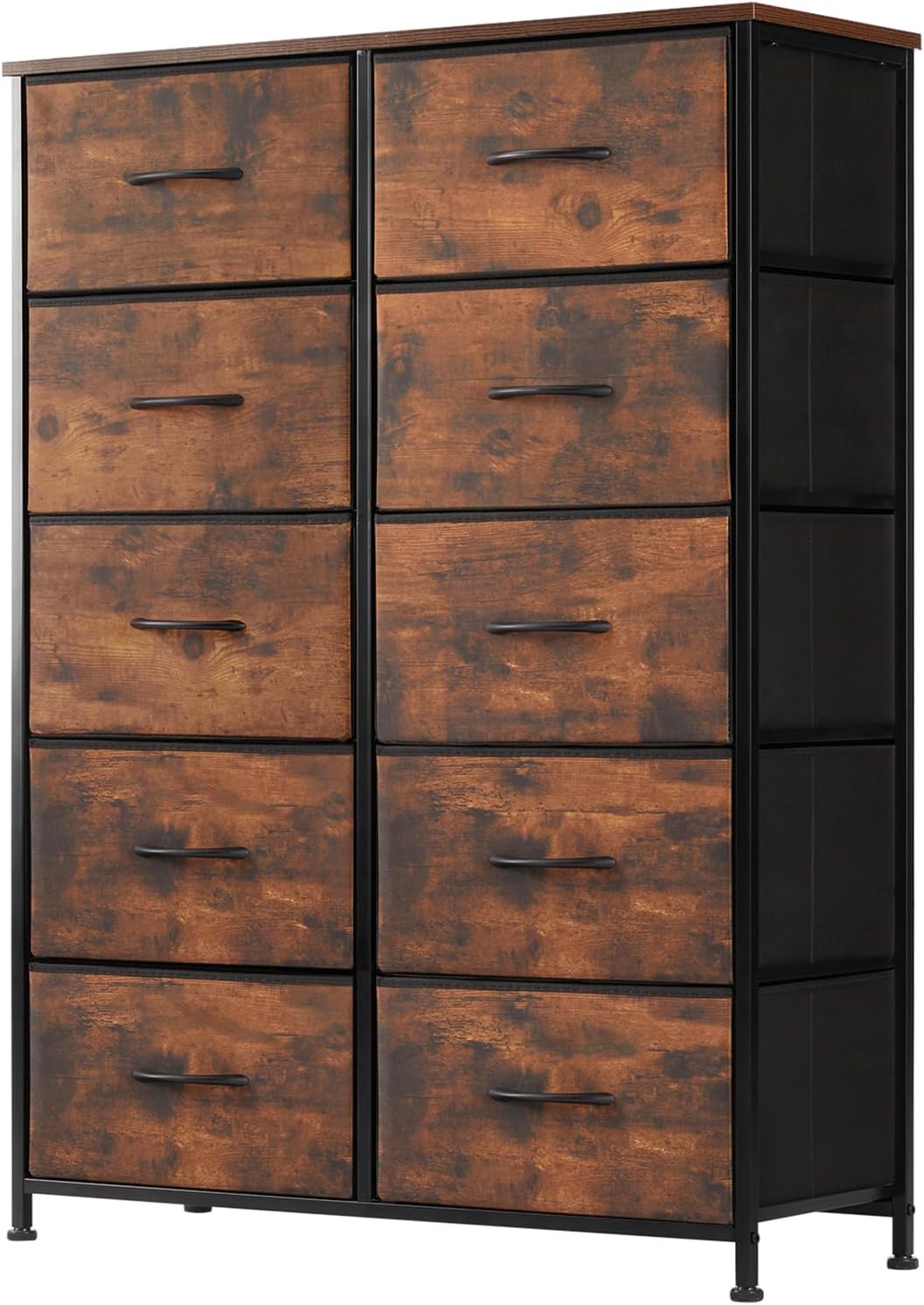 DUMOS Dresser for Bedroom, Storage Organizer with 9 Drawers, Chest of Drawers with Fabric Bins, Sturdy Metal Frame, Wood Tabletop for Guest Room, Closet, Entryway, Nursery