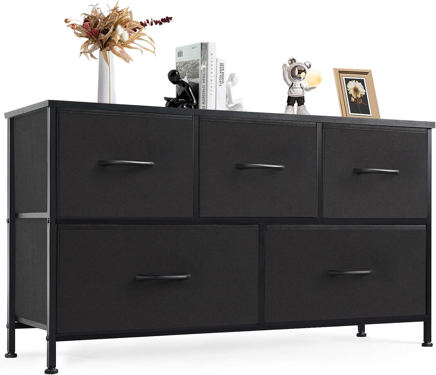 DUMOS Dresser for Bedroom, Storage Organizer with 9 Drawers, Chest of Drawers with Fabric Bins, Sturdy Metal Frame, Wood Tabletop for Guest Room, Closet, Entryway, Nursery