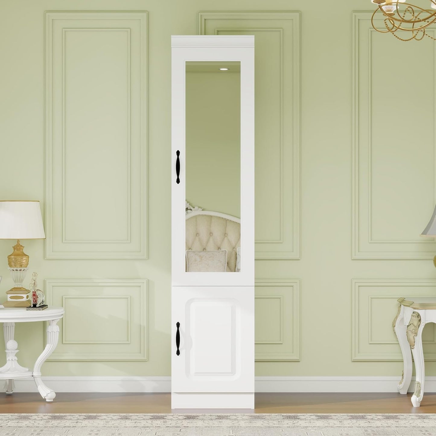 Wooden Armoire Wardrobe Closet:Large Wardrobe Closet with 4 Doors, 3 Drawers for Tall Cabinet, Wardrobe Cabinet for Bedroom with Hanging Rods, Golden Handle, White