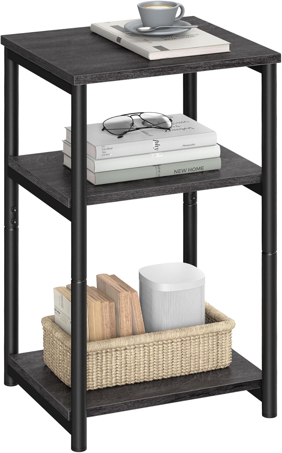 VASAGLE Side Table, Small End Table, Tall Nightstand for Living Room, Bedroom, Office, Bathroom, Rustic Brown and Classic Black ULET273B01