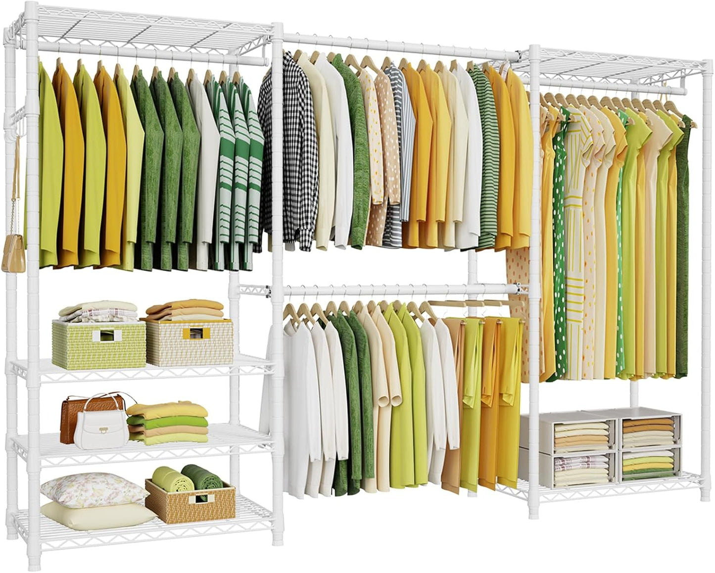 Ulif E1 Heavy Duty Closet Garment Rack, 6 Tiers Adjustable Metal Freestanding Expandable Clothing Storage with 4 Hanger Rods, Easy to Assemble Wardrobe, 71.4" H x (70" - 88.2") L x 14" D, Black