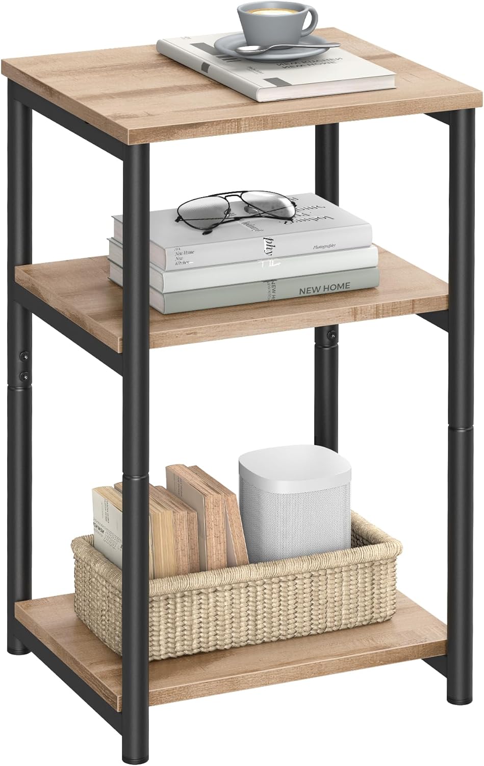 VASAGLE Side Table, Small End Table, Tall Nightstand for Living Room, Bedroom, Office, Bathroom, Rustic Brown and Classic Black ULET273B01