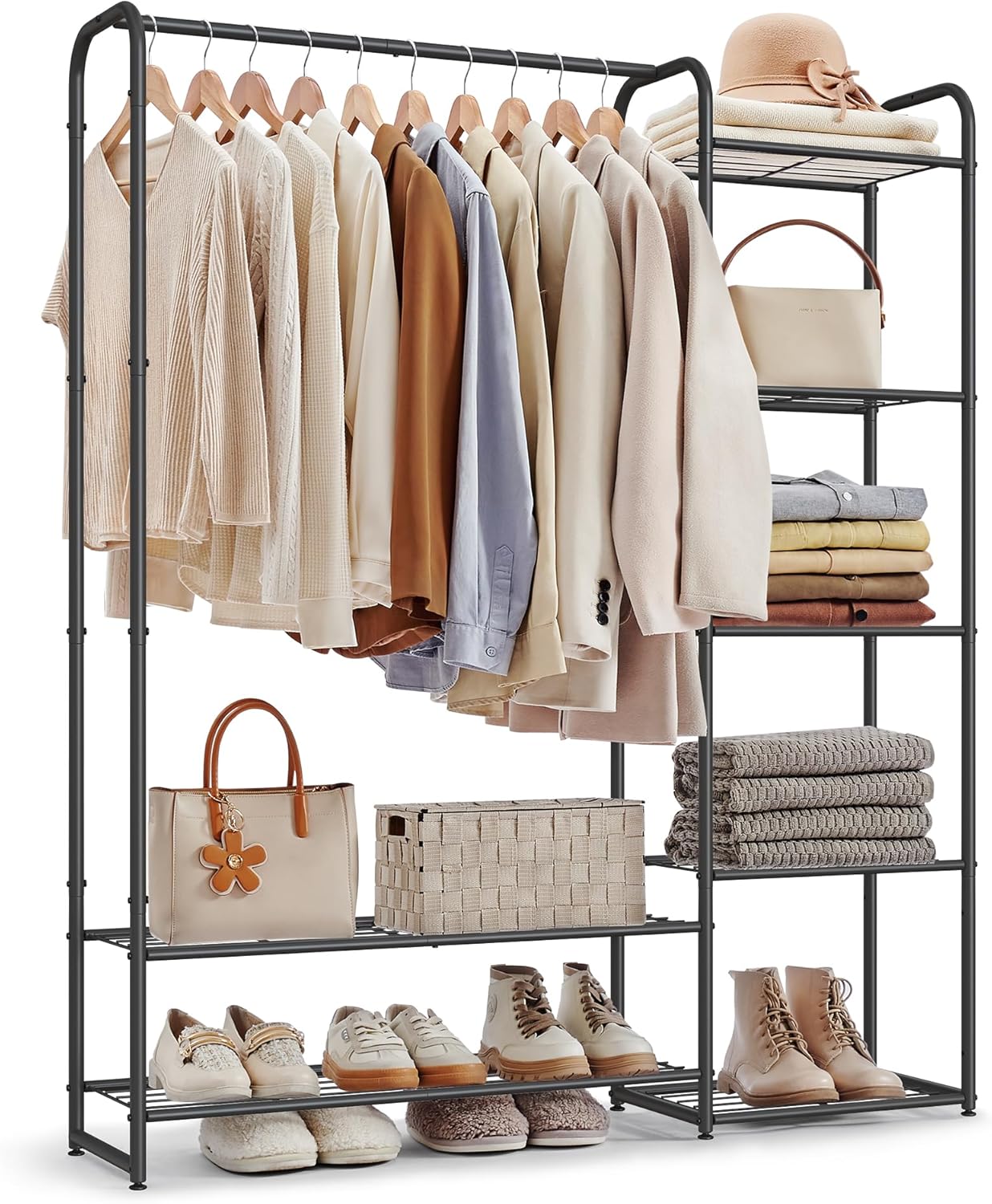 SONGMICS Wardrobe Closet, 72 Inch Large Portable Closet, Clothes Rack for Hanging Clothes,Heavy Duty Garment Rack, Storage Organizer with Shelves, 72 x 11.4 x 62.4 Inches, Black ULGR463B01