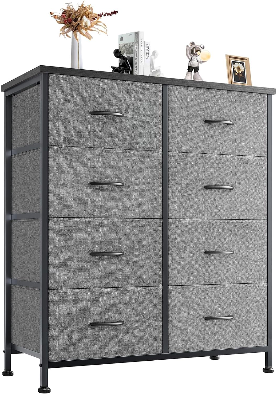 DUMOS Dresser for Bedroom, Storage Organizer with 9 Drawers, Chest of Drawers with Fabric Bins, Sturdy Metal Frame, Wood Tabletop for Guest Room, Closet, Entryway, Nursery