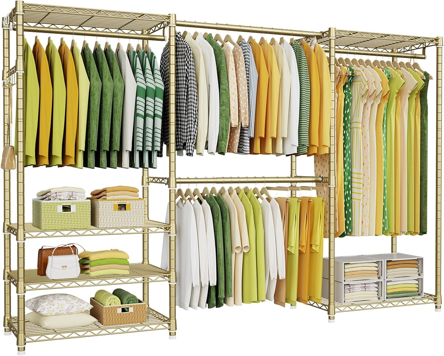 Ulif E1 Heavy Duty Closet Garment Rack, 6 Tiers Adjustable Metal Freestanding Expandable Clothing Storage with 4 Hanger Rods, Easy to Assemble Wardrobe, 71.4" H x (70" - 88.2") L x 14" D, Black