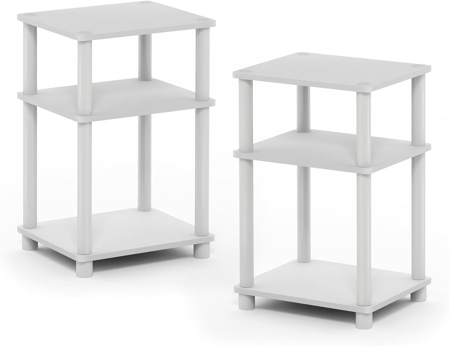 Furinno Just 3-Tier Turn-N-Tube End Table / Side Table / Night Stand / Bedside Table with Plastic Poles, 1-Pack, French Oak Grey/Black