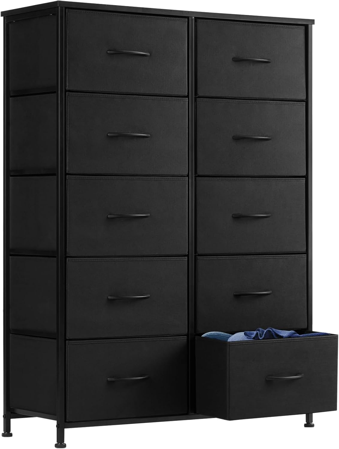 DUMOS Dresser for Bedroom, Storage Organizer with 9 Drawers, Chest of Drawers with Fabric Bins, Sturdy Metal Frame, Wood Tabletop for Guest Room, Closet, Entryway, Nursery