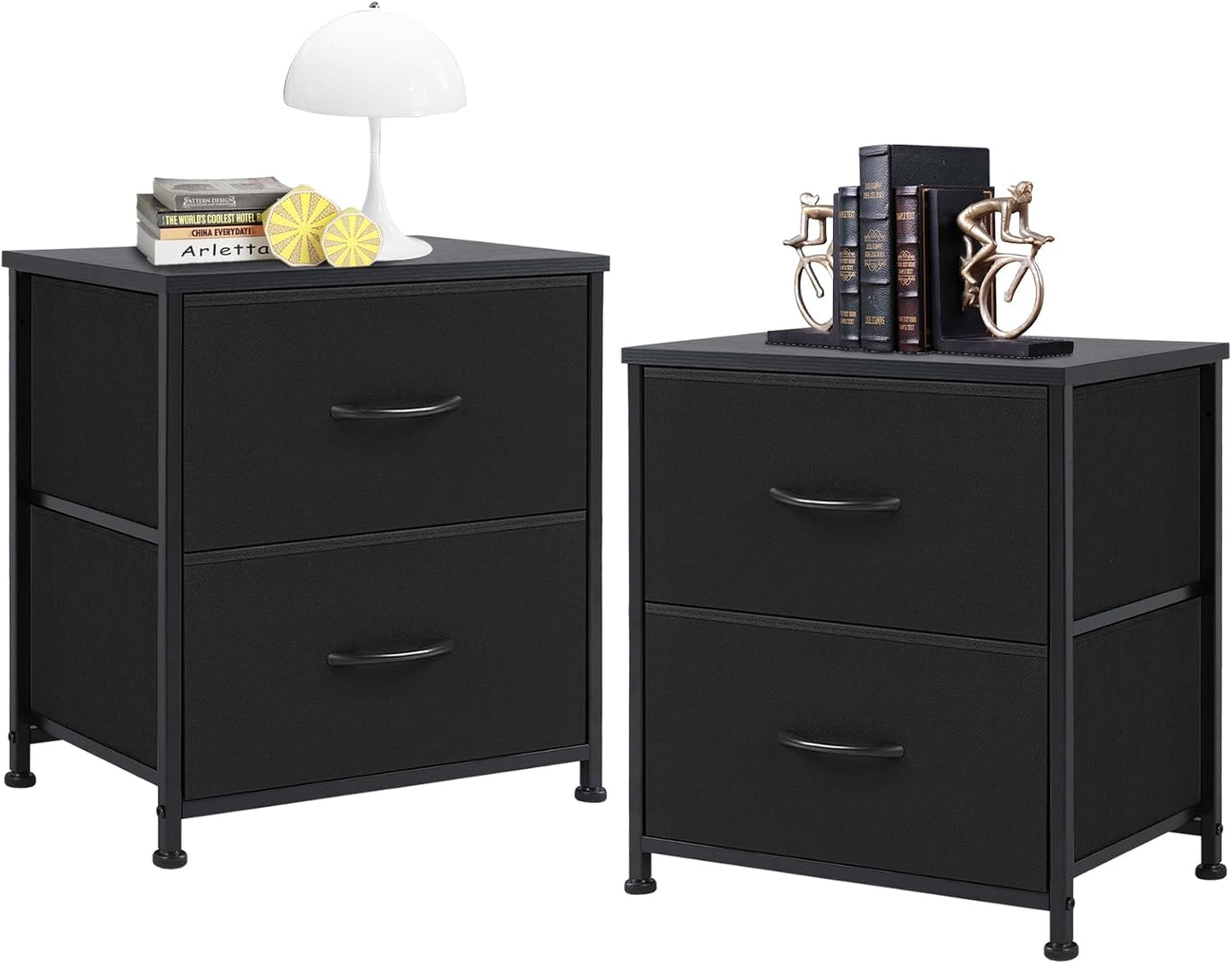 DUMOS Nightstand Small Dresser with 2 Fabric Drawers Side Tables Bedroom End Table Bedside Storage Furniture for 20 inch Tall Night Stand for Entryway, College Dorm, Classic Black