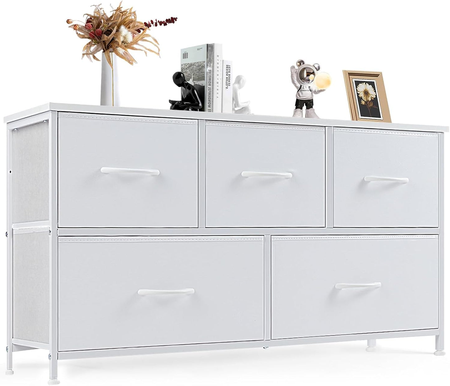 DUMOS Dresser for Bedroom, Storage Organizer with 9 Drawers, Chest of Drawers with Fabric Bins, Sturdy Metal Frame, Wood Tabletop for Guest Room, Closet, Entryway, Nursery