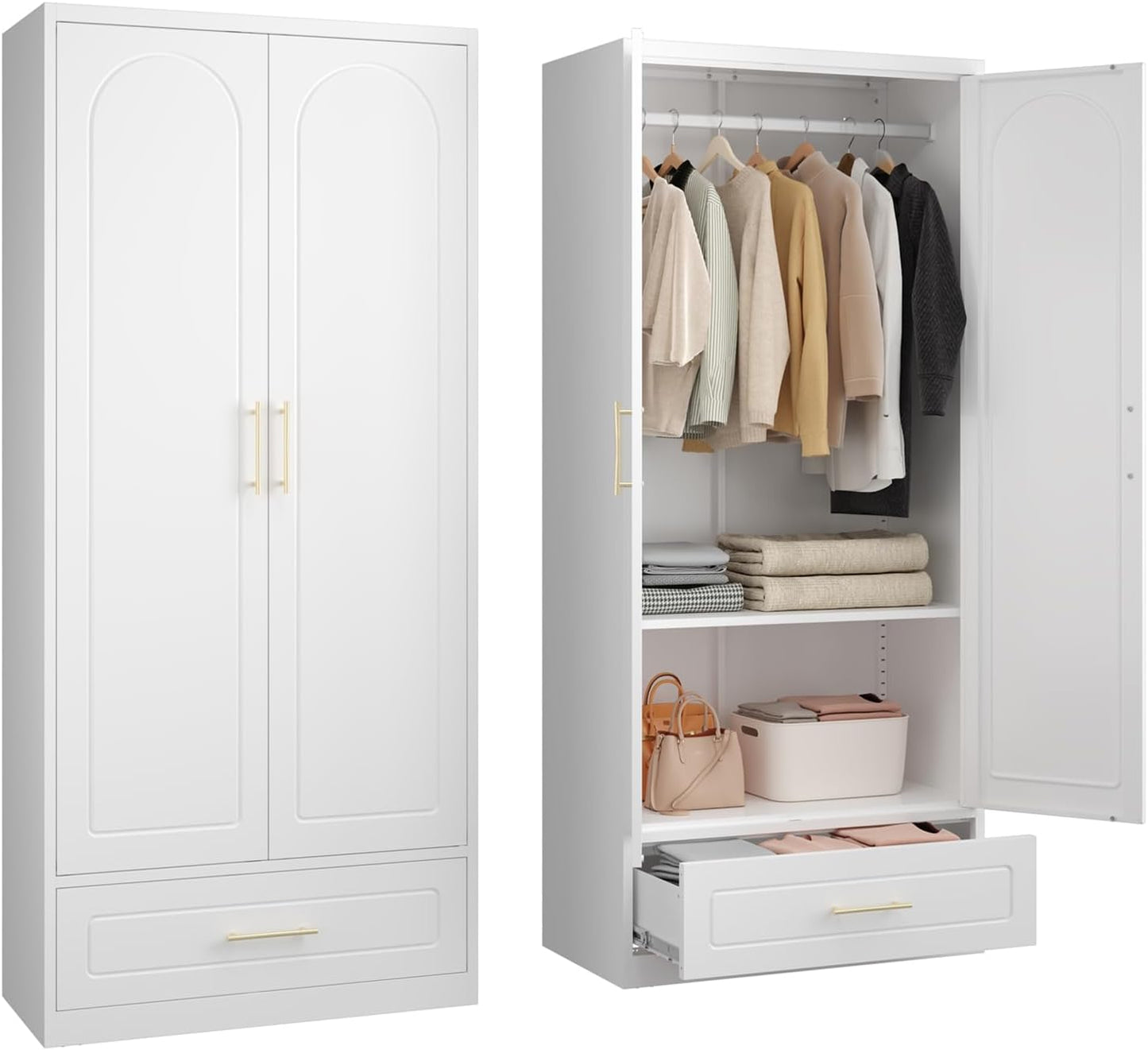 Metal Wardrobe Cabinet with Hanging Rod, 71" Tall Armoire Wardrobe Closet with 2 Doors and Adjustable Shelves, Black Clothing Storage Cabinets for Bedroom, Laundry Room, Cloak Room