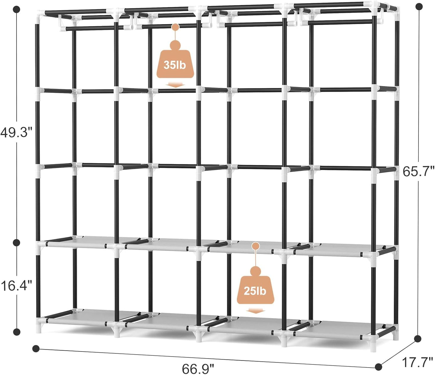 VTRIN Portable Closet for Hanging Clothes 67 Inch Wide Large Capacity Portable Wardrobe Closet with Cover, 4 Storage Shelves and 4 Hanging Rod Sturdy Free Standing Closet for Bedroom, Black
