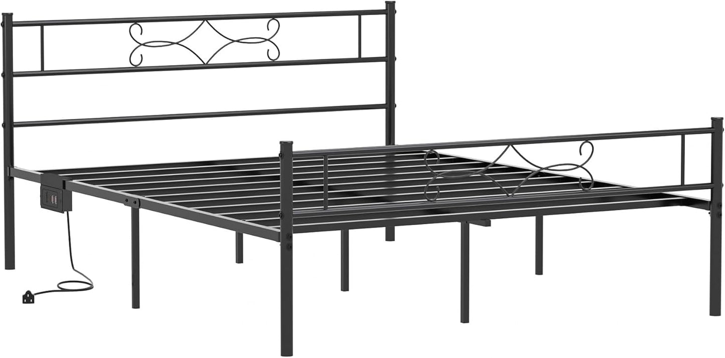 VECELO Queen Size Metal Platform Bed Frame with Headboard/Premium Steel Slat Support/No Box Spring Needed/Noise-Free Anti-Slip/Easy Assembly