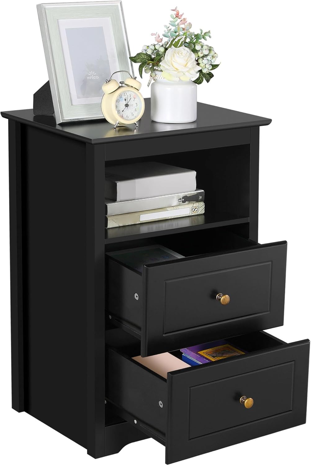 Yaheetech Bedside Table Set of 2, Tall Nightstand with 2 Drawer and Cubby, Wooden Bedside Table for Bedroom Small Space, Tall Bedside Cabinet Telephone Table, 16″ D × 19″ W × 29″ H, White