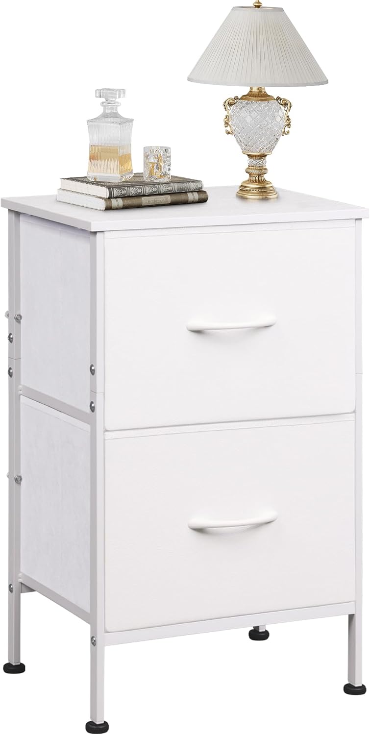WLIVE Night Stand, Small 2 Drawer Dresser, Nightstand with Fabric Bins for Bedroom, Closet, Dorm, Rustic Brown Wood Grain Print, 11.8" D x 15.7" W x 20.9" H