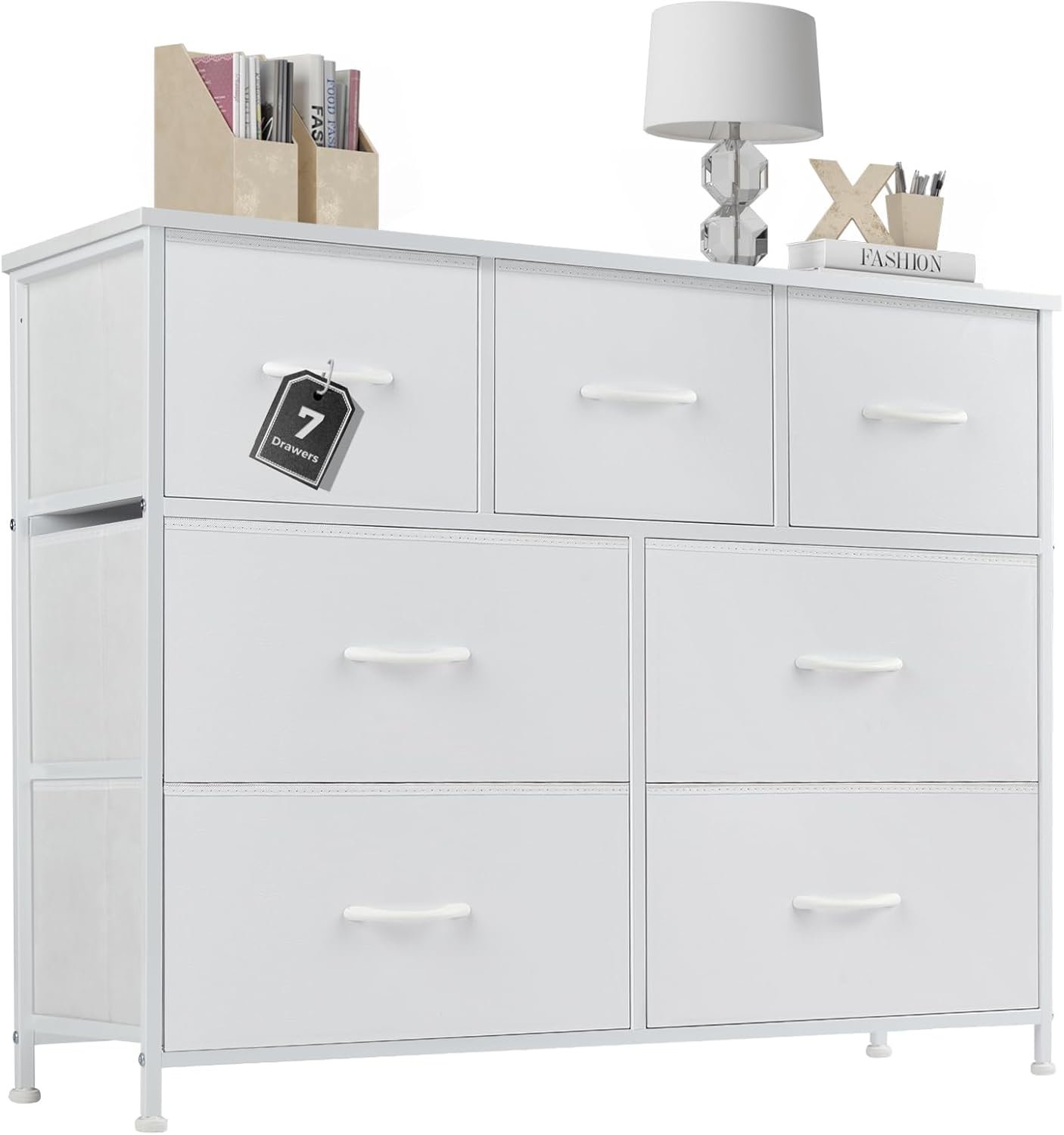 DUMOS Dresser for Bedroom, Storage Organizer with 9 Drawers, Chest of Drawers with Fabric Bins, Sturdy Metal Frame, Wood Tabletop for Guest Room, Closet, Entryway, Nursery