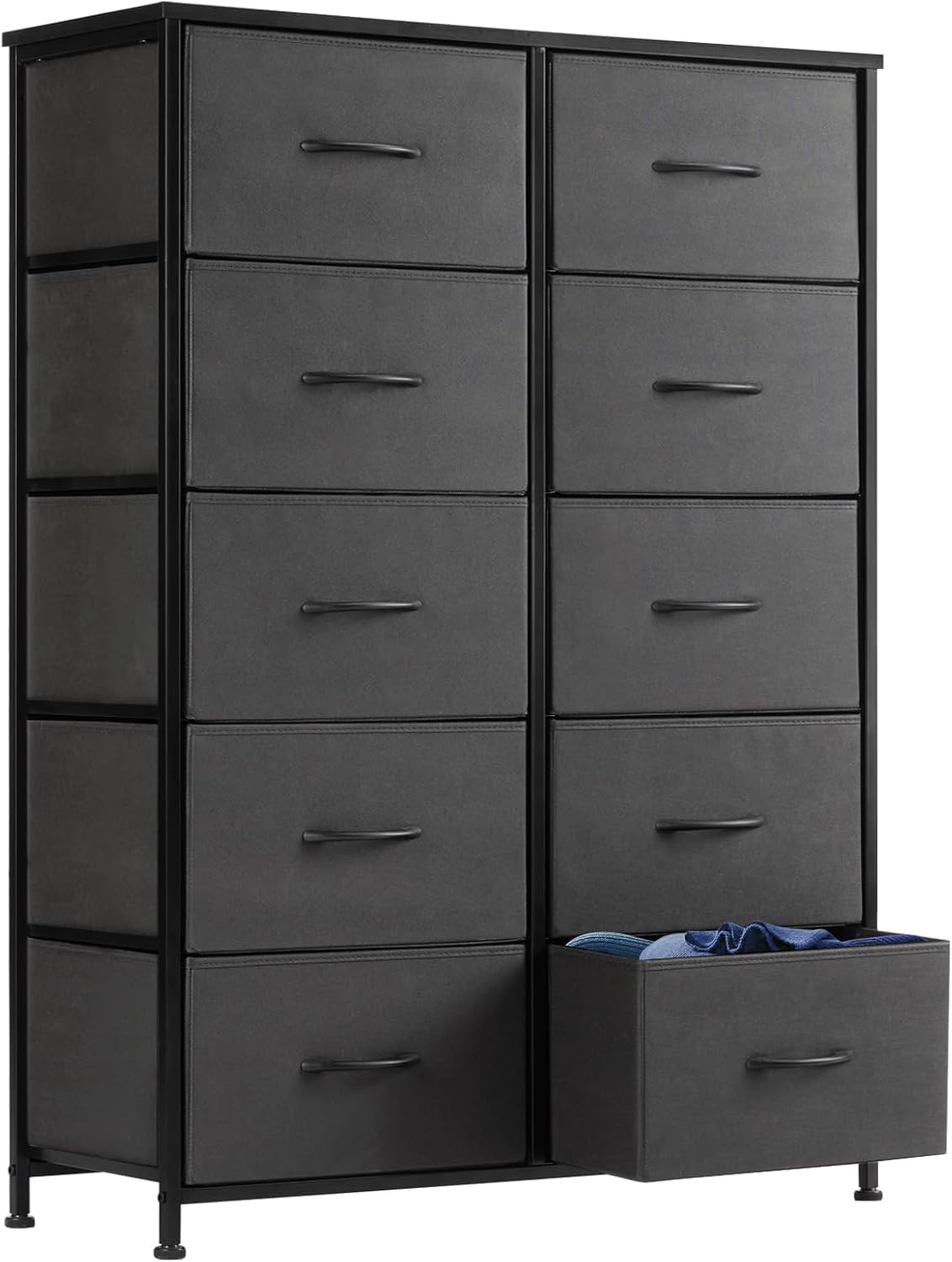 DUMOS Dresser for Bedroom, Storage Organizer with 9 Drawers, Chest of Drawers with Fabric Bins, Sturdy Metal Frame, Wood Tabletop for Guest Room, Closet, Entryway, Nursery
