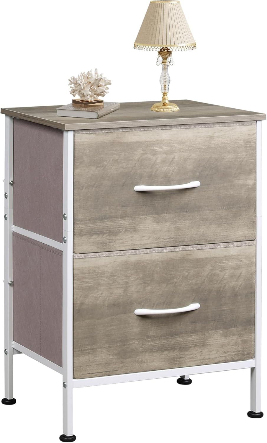 WLIVE Night Stand, Small 2 Drawer Dresser, Nightstand with Fabric Bins for Bedroom, Closet, Dorm, Rustic Brown Wood Grain Print, 11.8" D x 15.7" W x 20.9" H