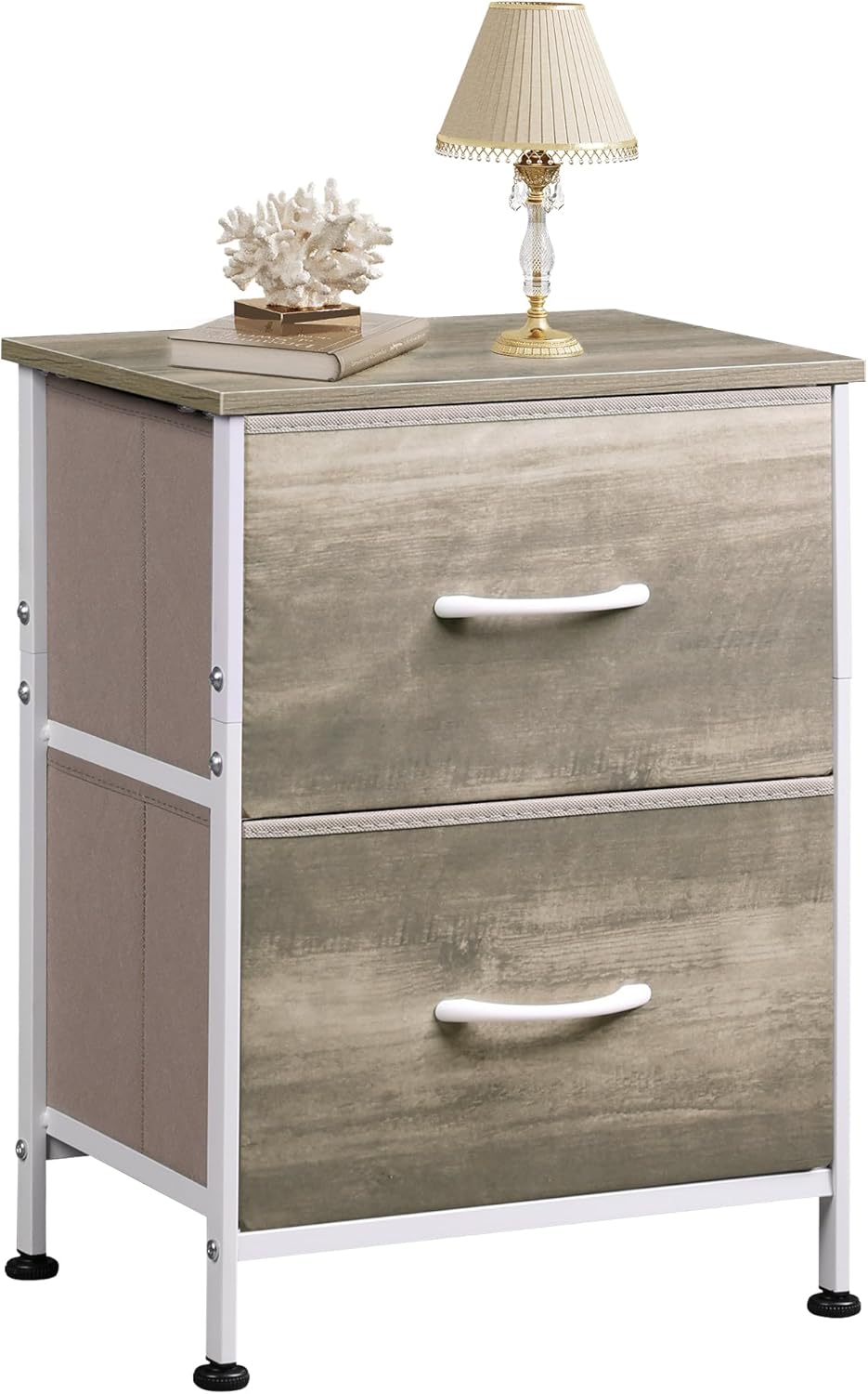 WLIVE Night Stand, Small 2 Drawer Dresser, Nightstand with Fabric Bins for Bedroom, Closet, Dorm, Rustic Brown Wood Grain Print, 11.8" D x 15.7" W x 20.9" H