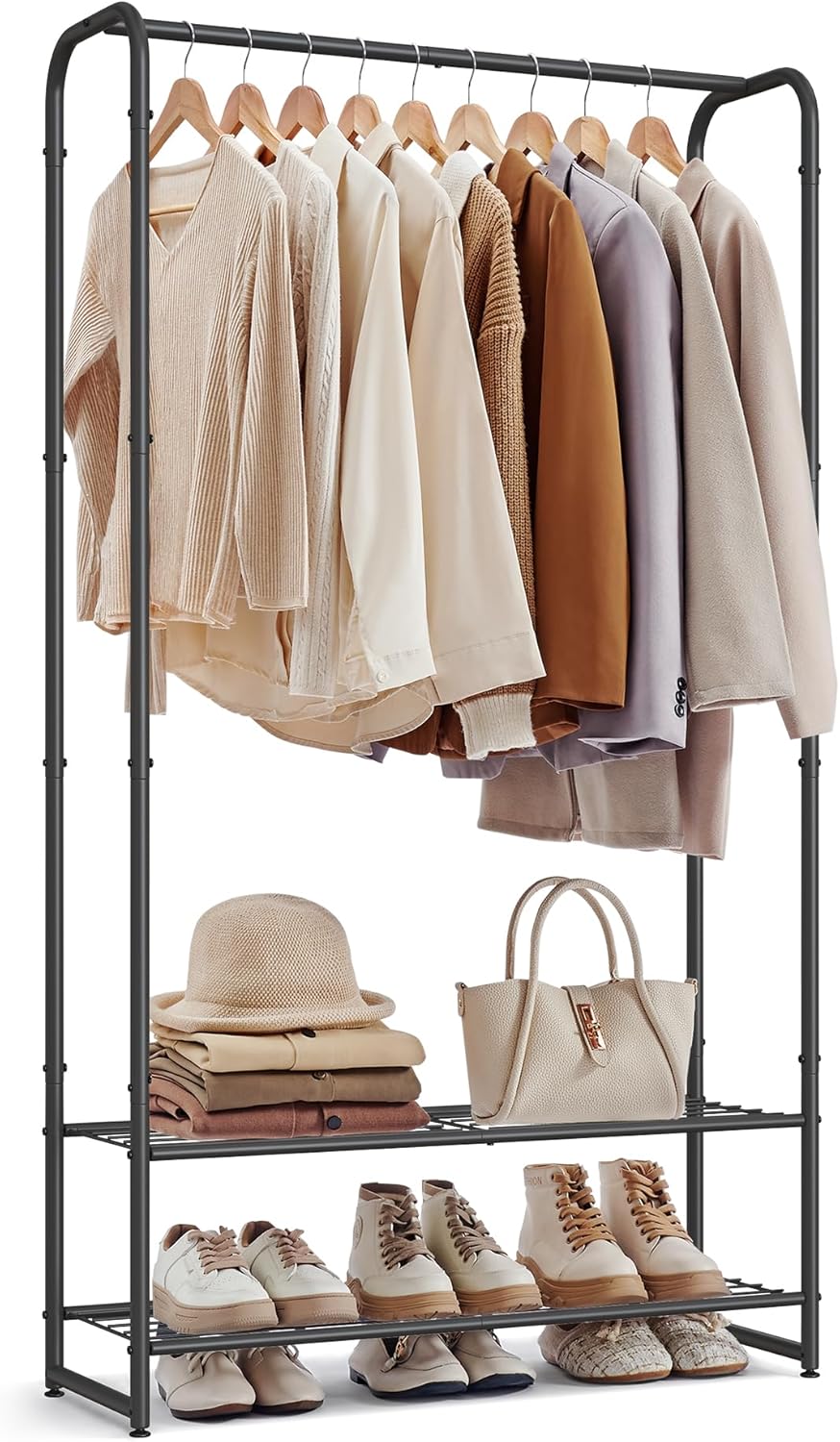SONGMICS Wardrobe Closet, 72 Inch Large Portable Closet, Clothes Rack for Hanging Clothes,Heavy Duty Garment Rack, Storage Organizer with Shelves, 72 x 11.4 x 62.4 Inches, Black ULGR463B01