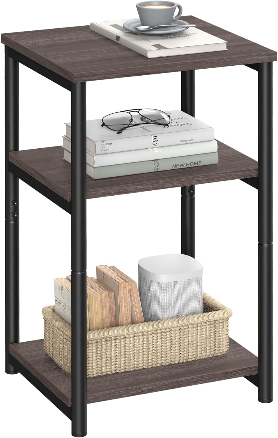 VASAGLE Side Table, Small End Table, Tall Nightstand for Living Room, Bedroom, Office, Bathroom, Rustic Brown and Classic Black ULET273B01