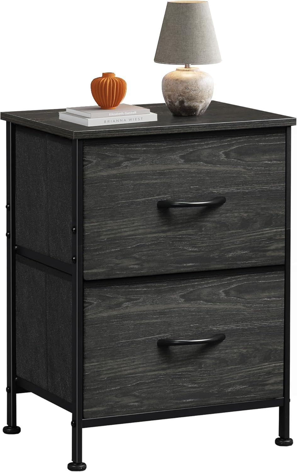 WLIVE Night Stand, Small 2 Drawer Dresser, Nightstand with Fabric Bins for Bedroom, Closet, Dorm, Rustic Brown Wood Grain Print, 11.8" D x 15.7" W x 20.9" H
