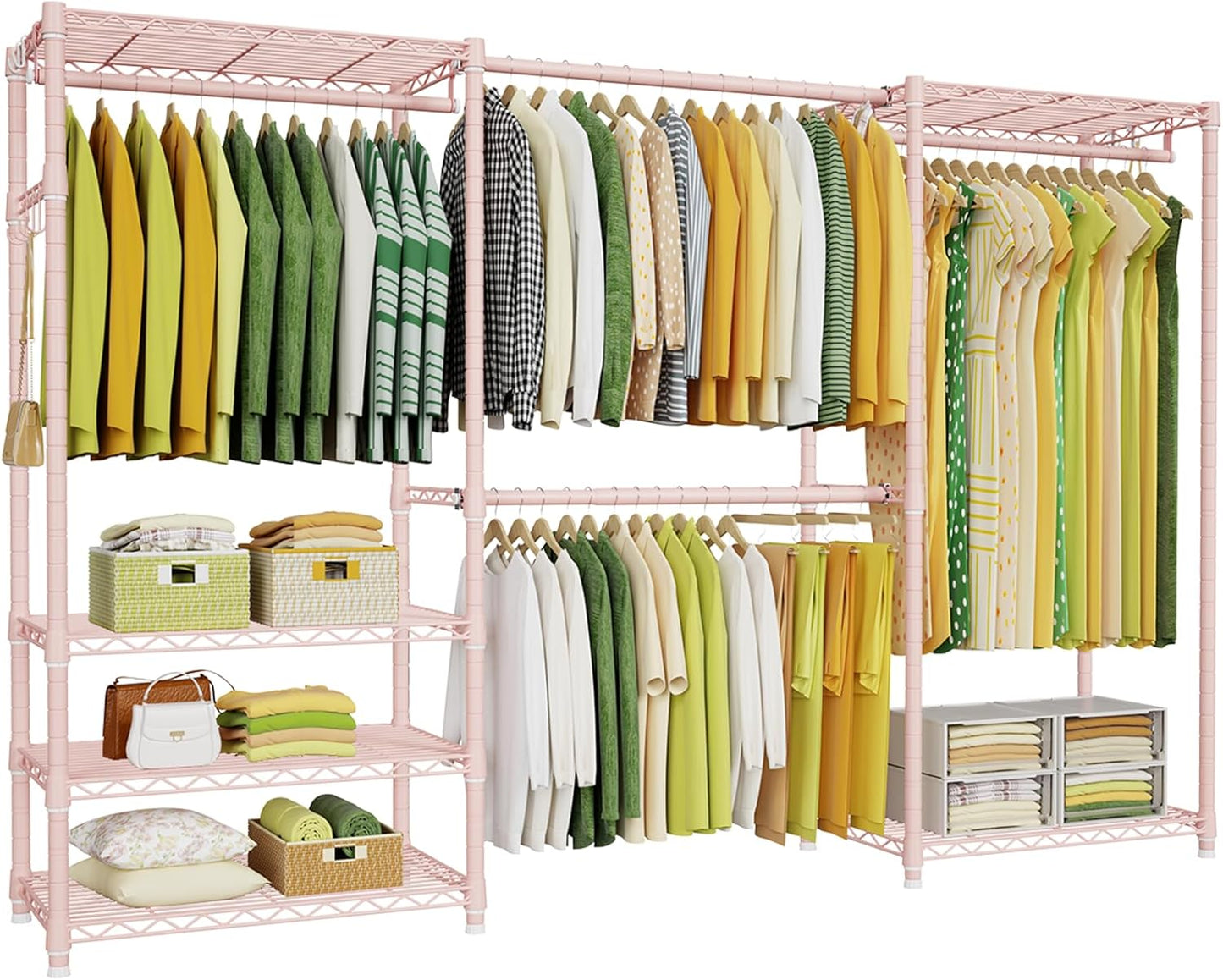 Ulif E1 Heavy Duty Closet Garment Rack, 6 Tiers Adjustable Metal Freestanding Expandable Clothing Storage with 4 Hanger Rods, Easy to Assemble Wardrobe, 71.4" H x (70" - 88.2") L x 14" D, Black