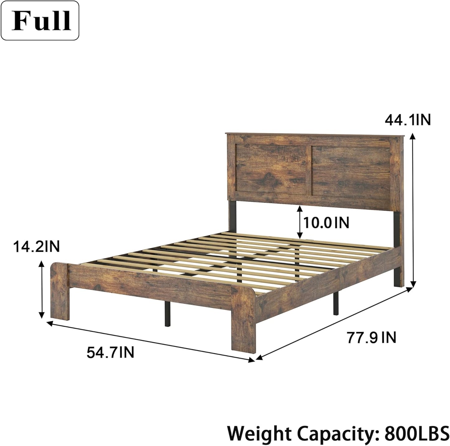 Full Size Bed Frame with Headboard, Rustic Wood Platform Bed Frame with 12 Wooden Slats Support, No Box Spring Needed, Noise Free (Dark Brown, Full)