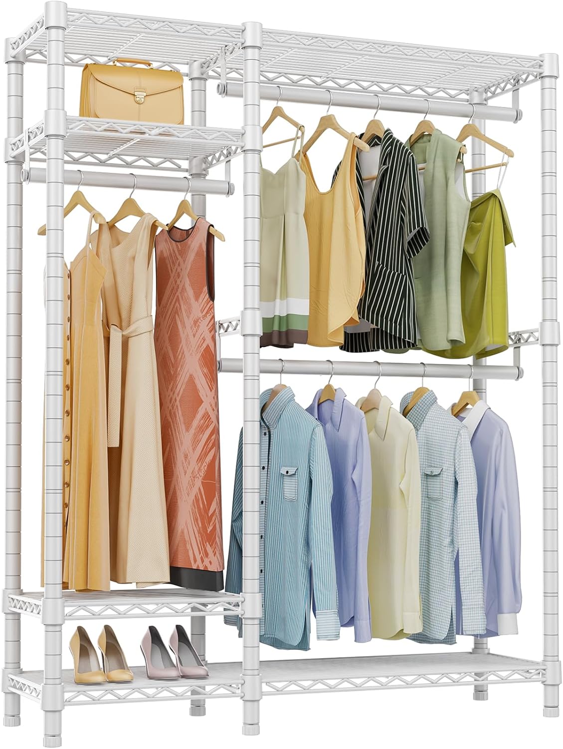 VIPEK V2 Clothes Rack for Hanging Clothes, Heavy Duty Closet Rack with 4 Tiers Wire Shelving & 3 Hanging Rods, Free Standing Closet Wardrobe, 45" Lx16.5 Wx76.4 H, Max Load 700LBS, Black