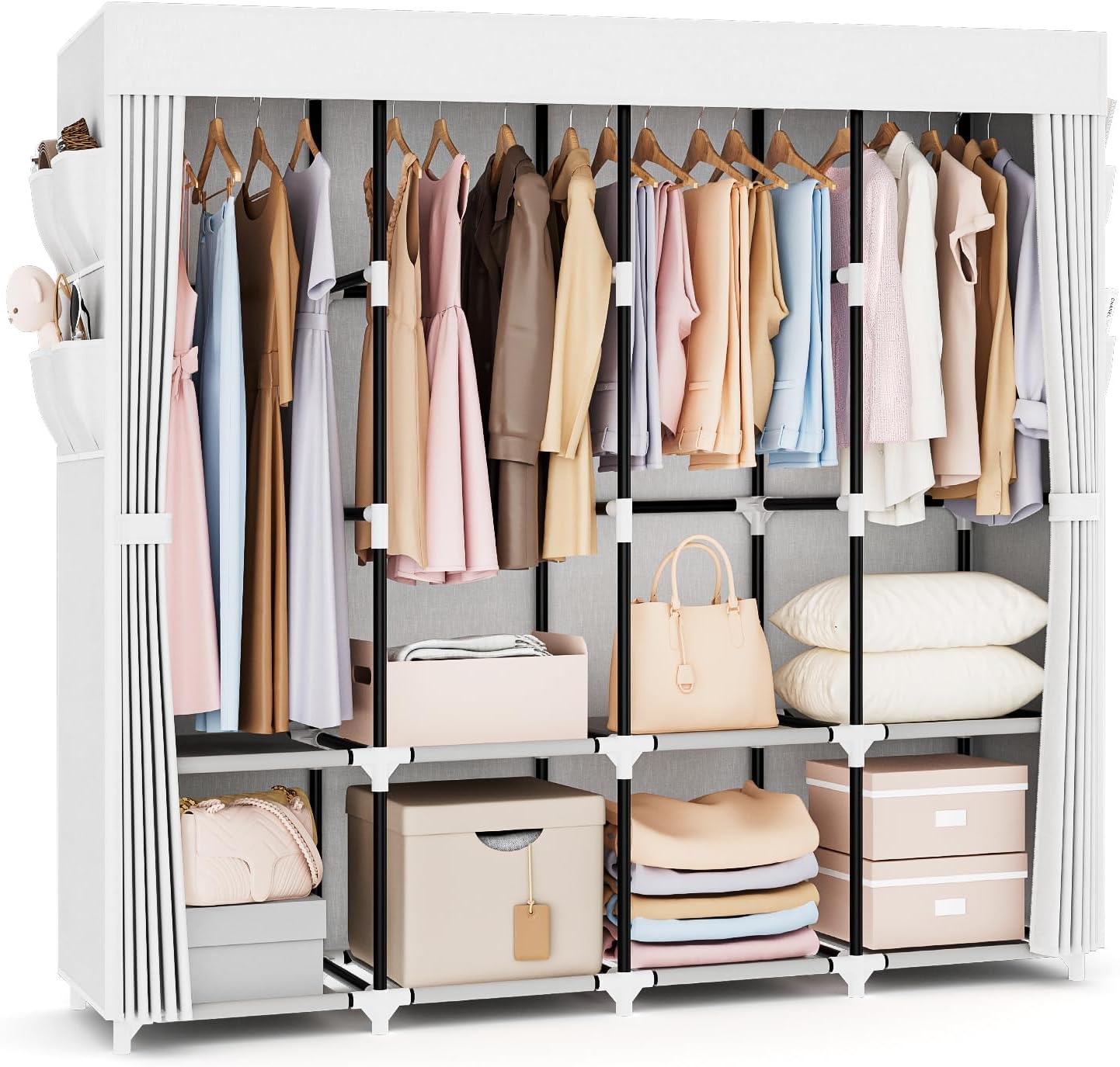 VTRIN Portable Closet for Hanging Clothes 67 Inch Wide Large Capacity Portable Wardrobe Closet with Cover, 4 Storage Shelves and 4 Hanging Rod Sturdy Free Standing Closet for Bedroom, Black