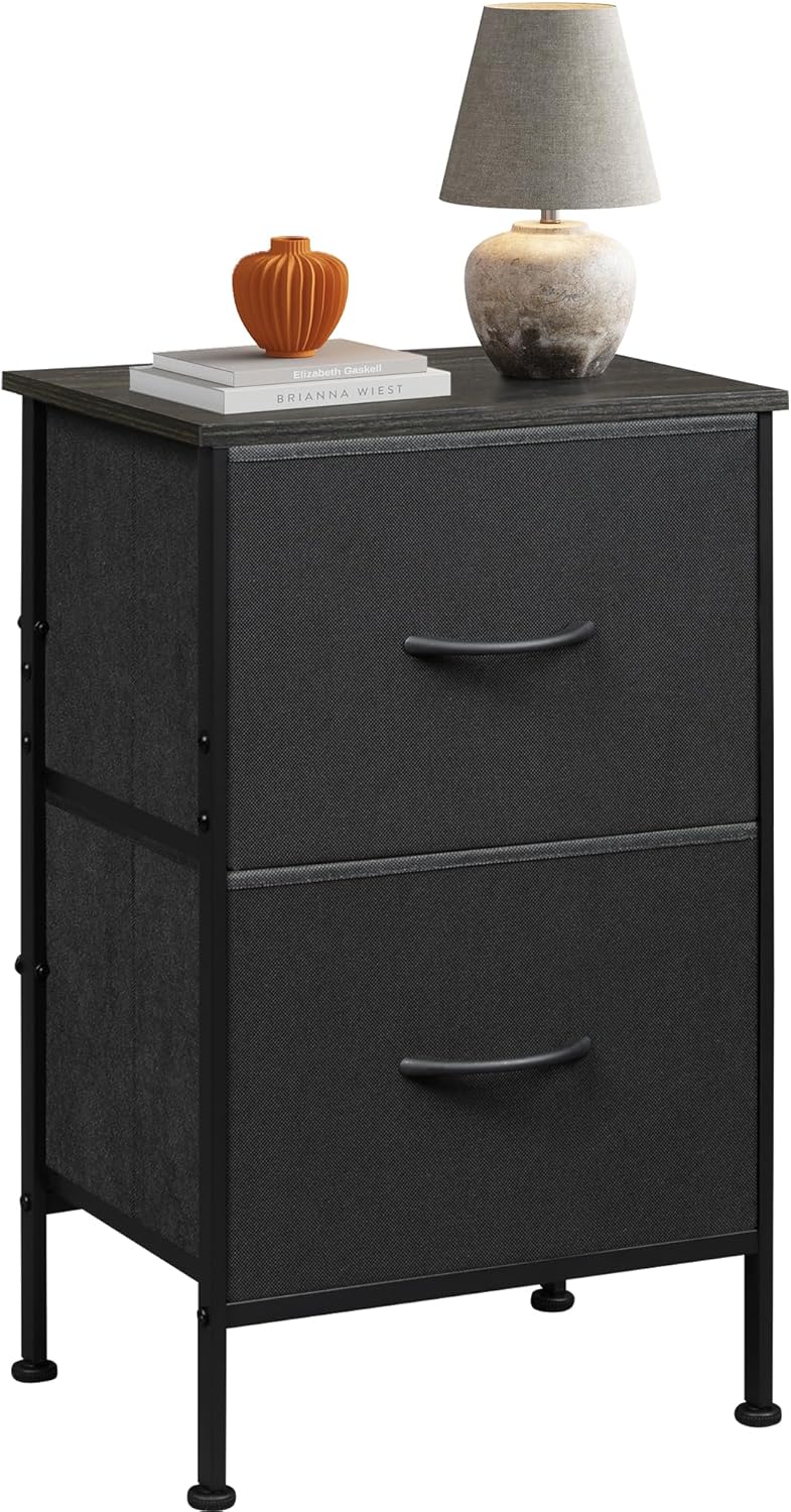 WLIVE Night Stand, Small 2 Drawer Dresser, Nightstand with Fabric Bins for Bedroom, Closet, Dorm, Rustic Brown Wood Grain Print, 11.8" D x 15.7" W x 20.9" H