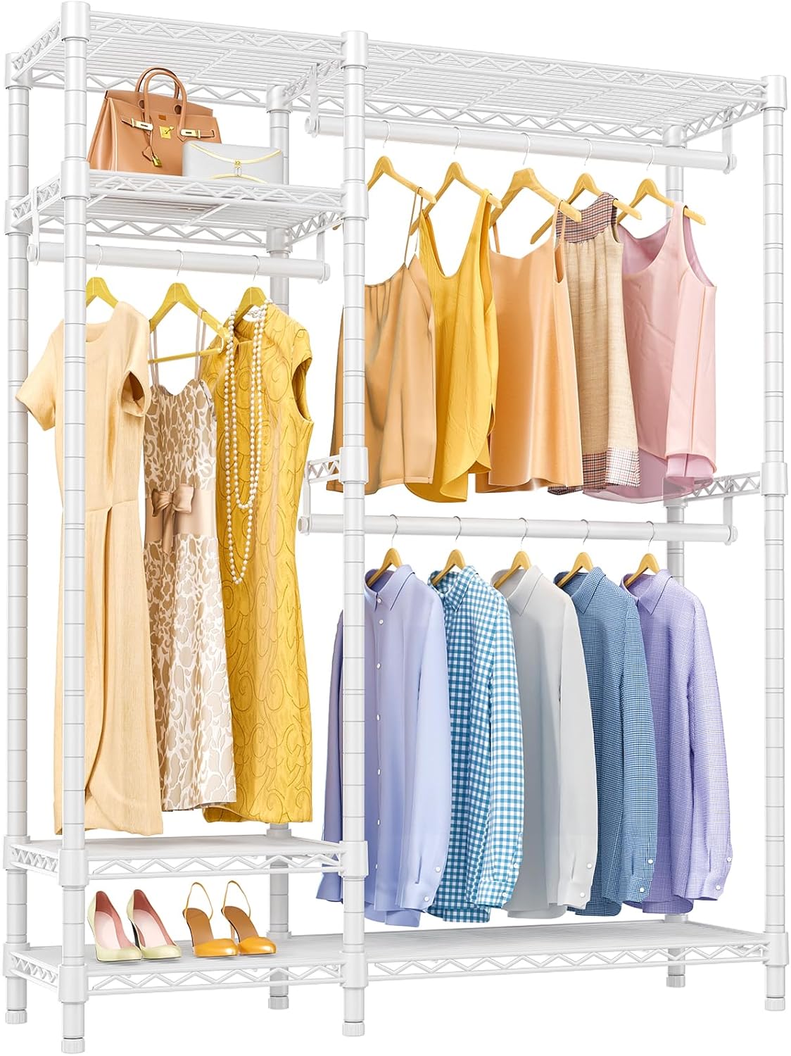 VIPEK V2 Clothes Rack for Hanging Clothes, Heavy Duty Closet Rack with 4 Tiers Wire Shelving & 3 Hanging Rods, Free Standing Closet Wardrobe, 45" Lx16.5 Wx76.4 H, Max Load 700LBS, Black