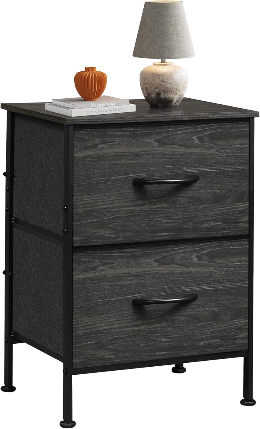 WLIVE Night Stand, Small 2 Drawer Dresser, Nightstand with Fabric Bins for Bedroom, Closet, Dorm, Rustic Brown Wood Grain Print, 11.8" D x 15.7" W x 20.9" H