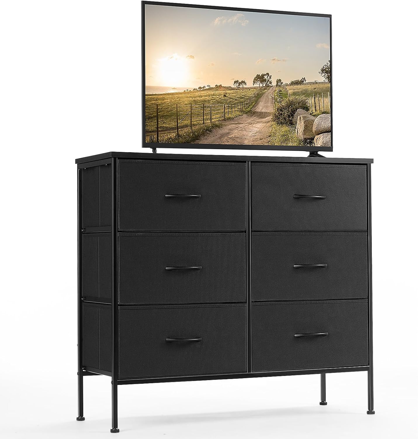 DUMOS Dresser for Bedroom, Storage Organizer with 9 Drawers, Chest of Drawers with Fabric Bins, Sturdy Metal Frame, Wood Tabletop for Guest Room, Closet, Entryway, Nursery