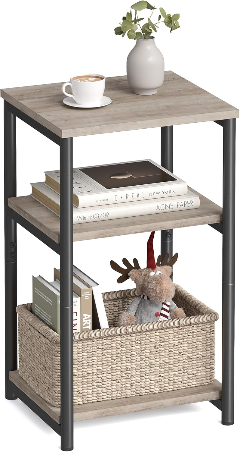 VASAGLE Side Table, Small End Table, Tall Nightstand for Living Room, Bedroom, Office, Bathroom, Rustic Brown and Classic Black ULET273B01