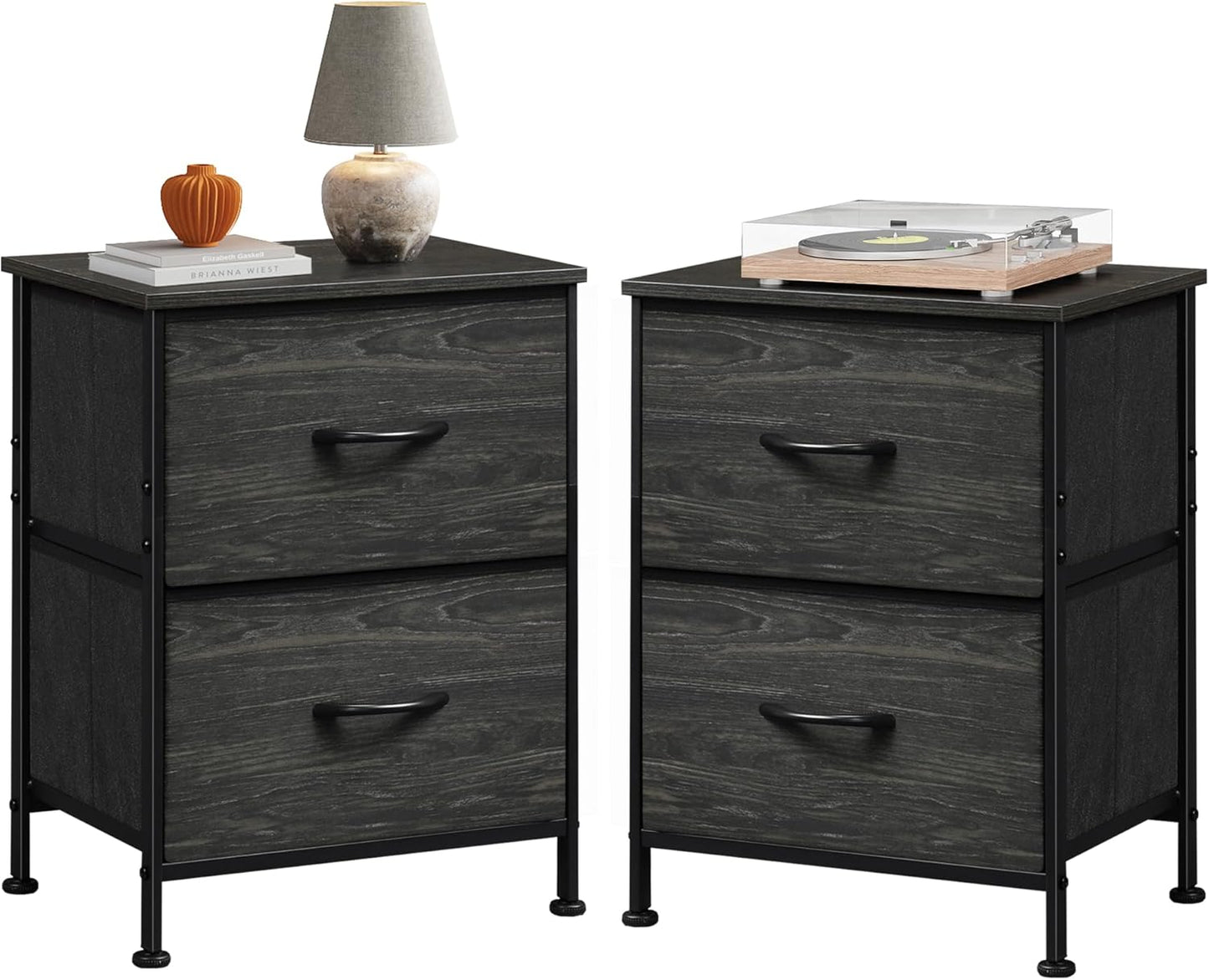 WLIVE Night Stand, Small 2 Drawer Dresser, Nightstand with Fabric Bins for Bedroom, Closet, Dorm, Rustic Brown Wood Grain Print, 11.8" D x 15.7" W x 20.9" H