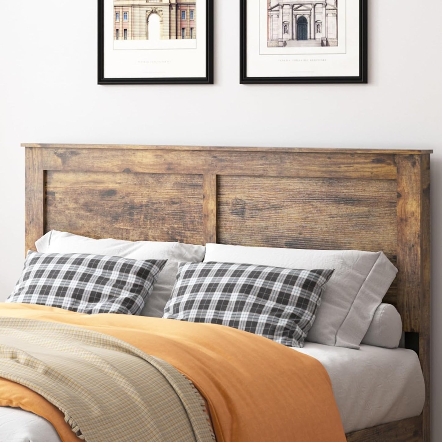 Full Size Bed Frame with Headboard, Rustic Wood Platform Bed Frame with 12 Wooden Slats Support, No Box Spring Needed, Noise Free (Dark Brown, Full)