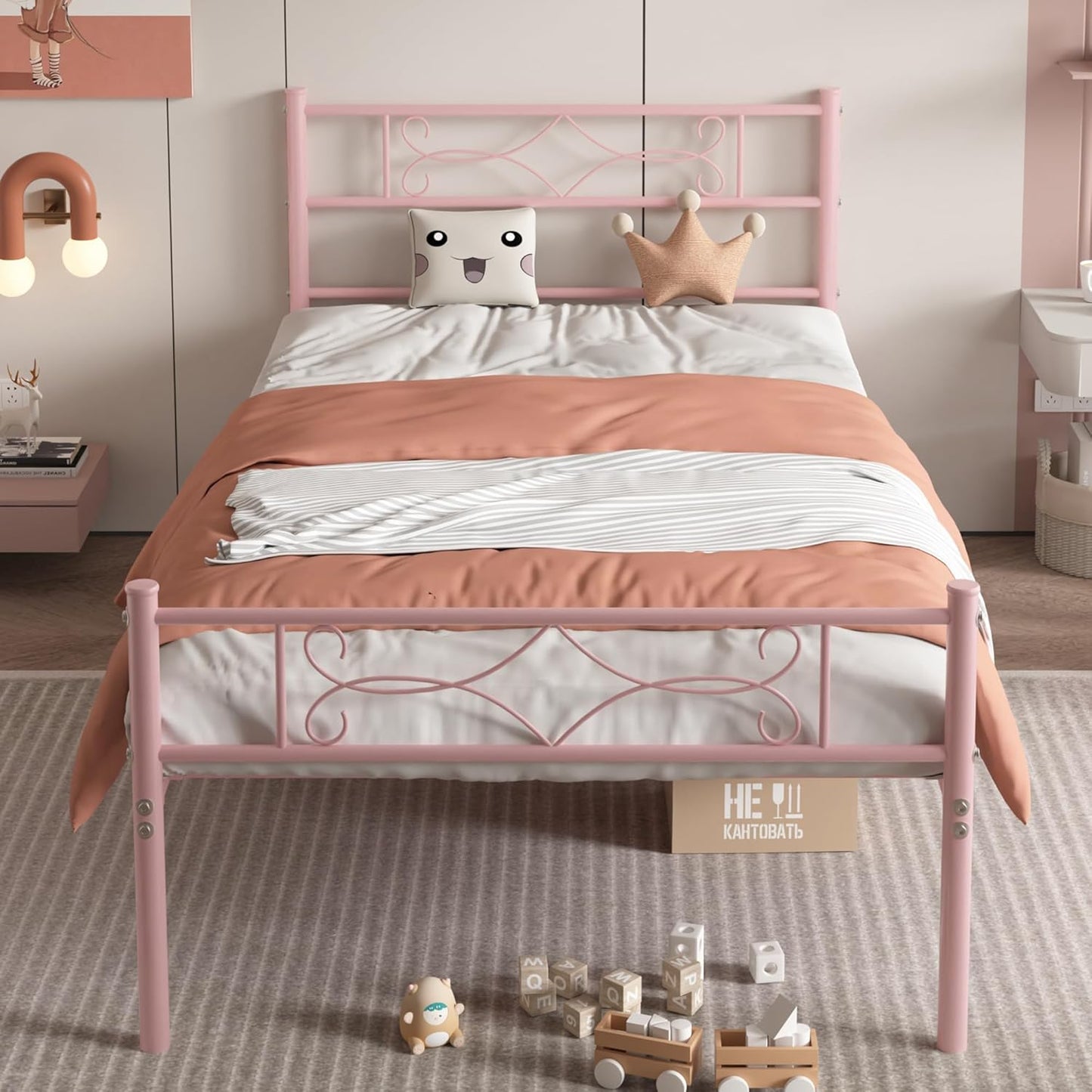 VECELO Queen Size Metal Platform Bed Frame with Headboard/Premium Steel Slat Support/No Box Spring Needed/Noise-Free Anti-Slip/Easy Assembly