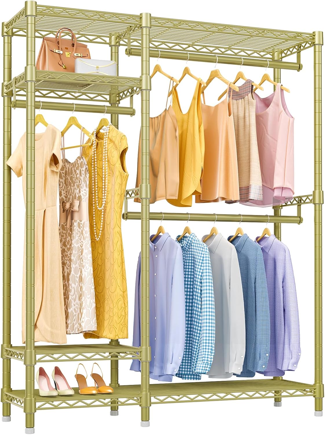 VIPEK V2 Clothes Rack for Hanging Clothes, Heavy Duty Closet Rack with 4 Tiers Wire Shelving & 3 Hanging Rods, Free Standing Closet Wardrobe, 45" Lx16.5 Wx76.4 H, Max Load 700LBS, Black