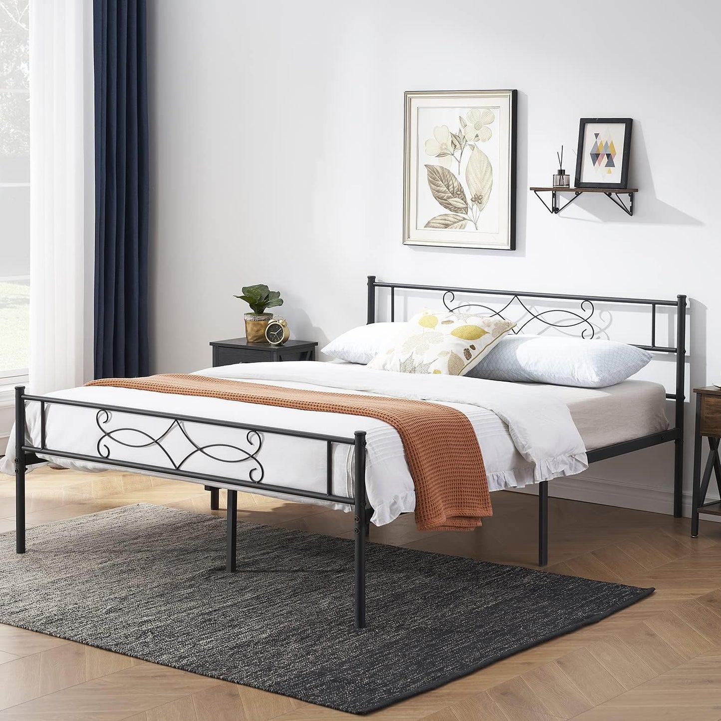 VECELO Queen Size Metal Platform Bed Frame with Headboard/Premium Steel Slat Support/No Box Spring Needed/Noise-Free Anti-Slip/Easy Assembly