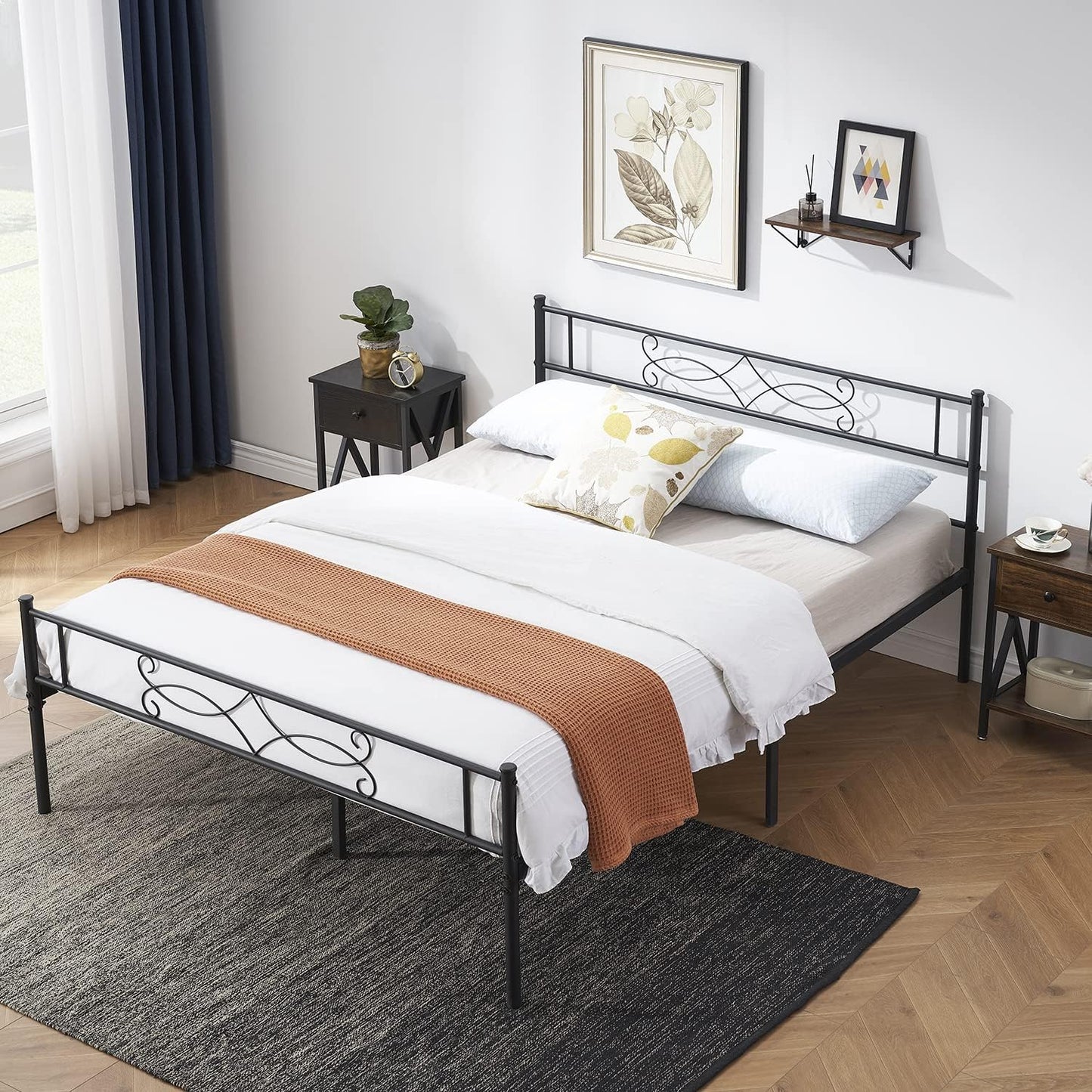 VECELO Queen Size Metal Platform Bed Frame with Headboard/Premium Steel Slat Support/No Box Spring Needed/Noise-Free Anti-Slip/Easy Assembly