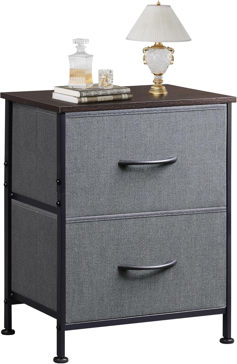 WLIVE Night Stand, Small 2 Drawer Dresser, Nightstand with Fabric Bins for Bedroom, Closet, Dorm, Rustic Brown Wood Grain Print, 11.8" D x 15.7" W x 20.9" H