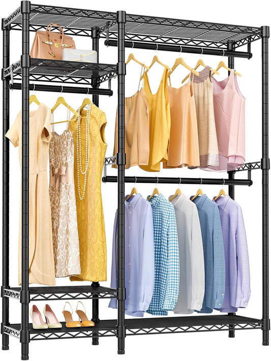 VIPEK V2 Clothes Rack for Hanging Clothes, Heavy Duty Closet Rack with 4 Tiers Wire Shelving & 3 Hanging Rods, Free Standing Closet Wardrobe, 45" Lx16.5 Wx76.4 H, Max Load 700LBS, Black