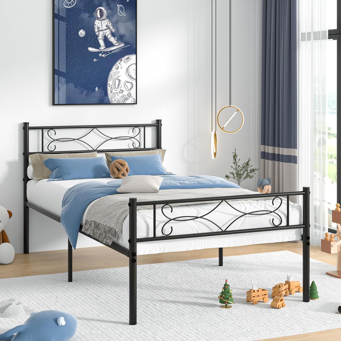 VECELO Queen Size Metal Platform Bed Frame with Headboard/Premium Steel Slat Support/No Box Spring Needed/Noise-Free Anti-Slip/Easy Assembly