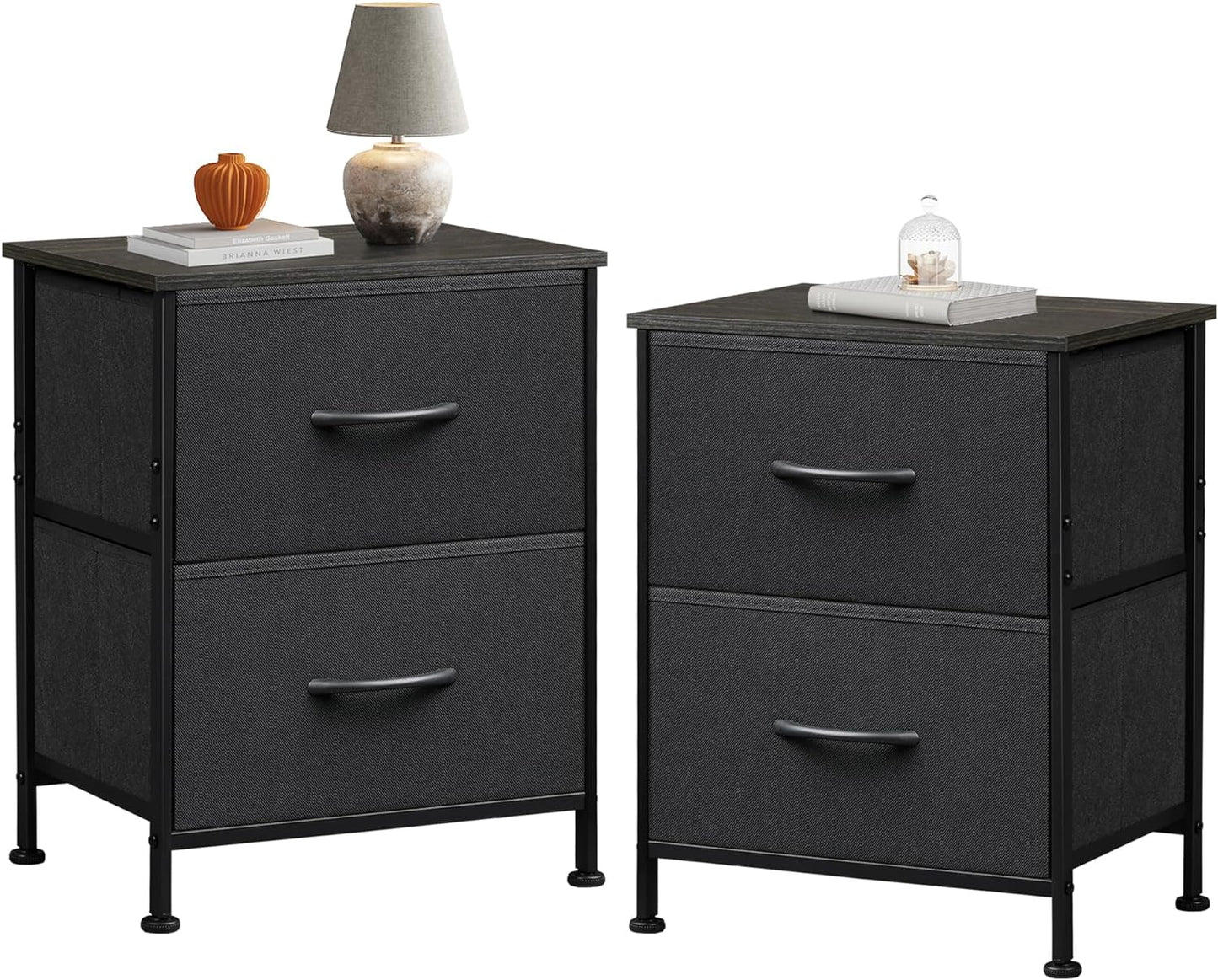 WLIVE Night Stand, Small 2 Drawer Dresser, Nightstand with Fabric Bins for Bedroom, Closet, Dorm, Rustic Brown Wood Grain Print, 11.8" D x 15.7" W x 20.9" H