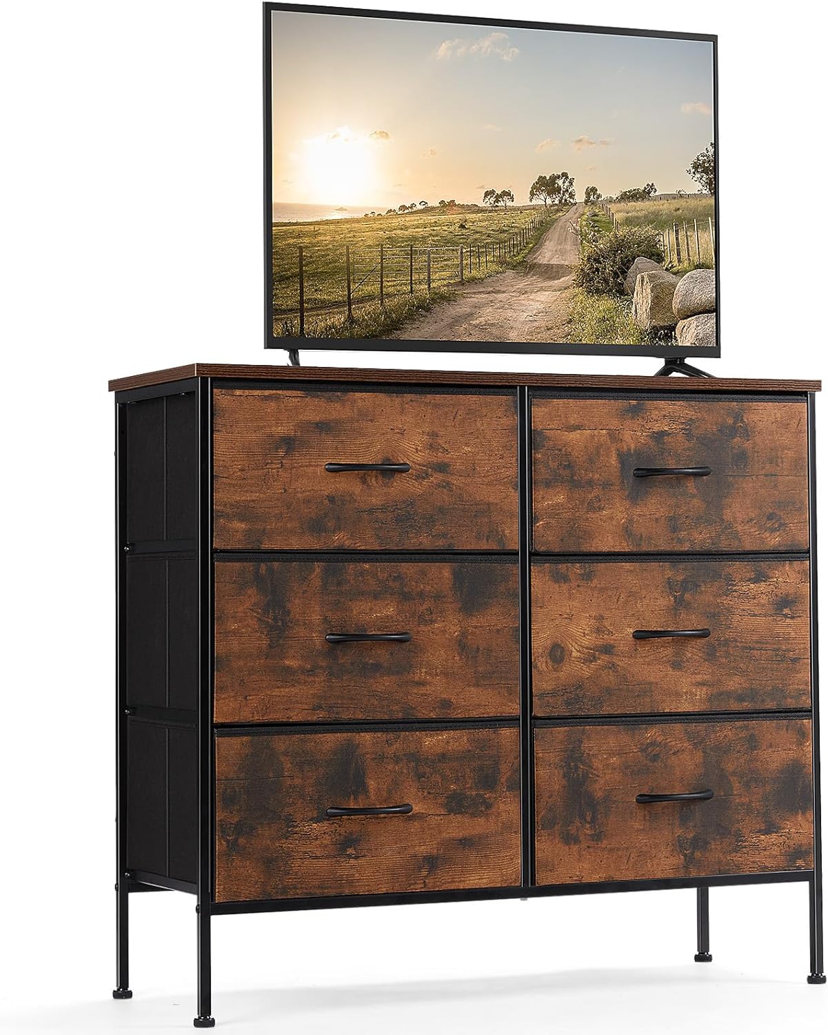DUMOS Dresser for Bedroom, Storage Organizer with 9 Drawers, Chest of Drawers with Fabric Bins, Sturdy Metal Frame, Wood Tabletop for Guest Room, Closet, Entryway, Nursery