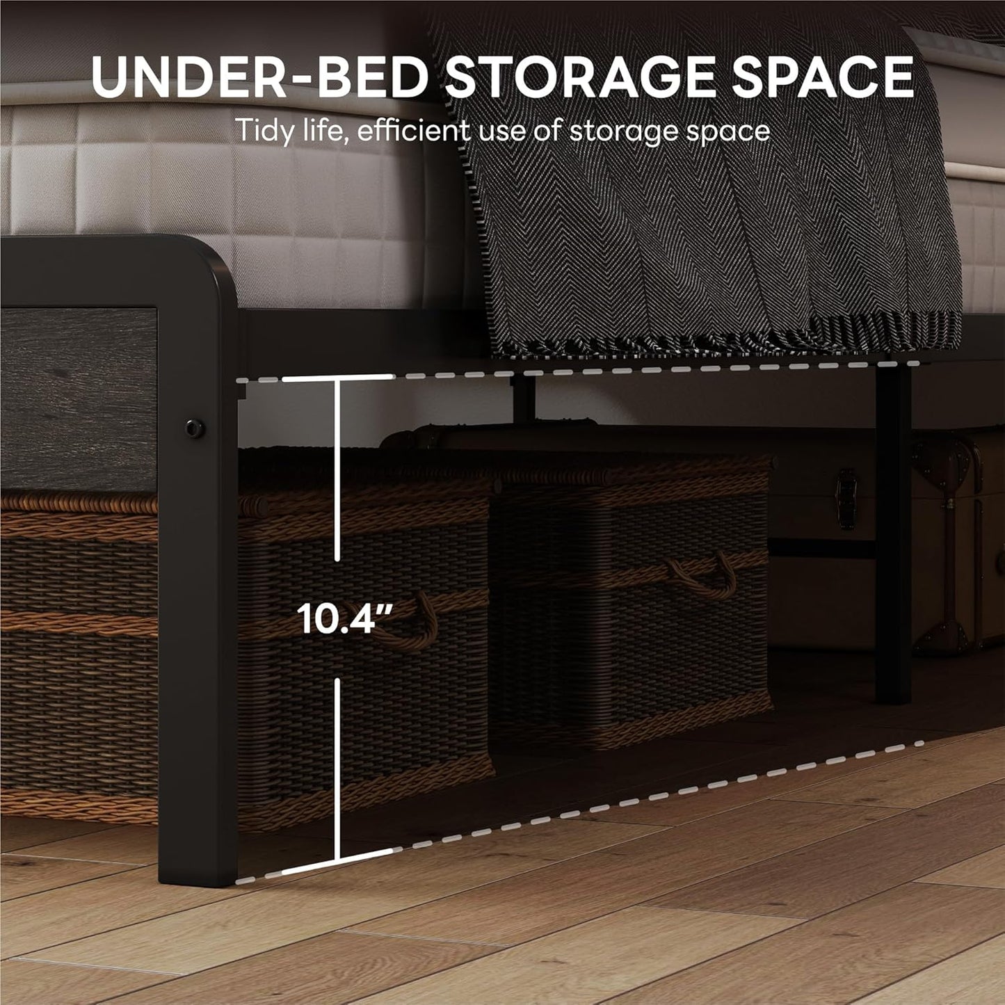 LIKIMIO Full Bed Frame with Headboard, Dark Wood Camas Full with Strong Supports, Sturdy, Noise-Free, No Box Spring Needed, Charcoal Grey