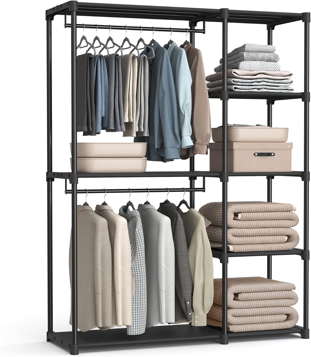 SONGMICS Portable Closet, Freestanding Closet Organizer, Clothes Rack with Shelves, Hanging Rods, Storage Organizer, for Cloakroom, Bedroom, 44.1 x 16.9 x 65 Inches, Black URYG24BK