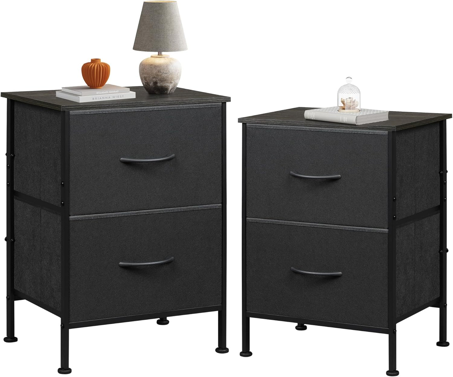 WLIVE Night Stand, Small 2 Drawer Dresser, Nightstand with Fabric Bins for Bedroom, Closet, Dorm, Rustic Brown Wood Grain Print, 11.8" D x 15.7" W x 20.9" H